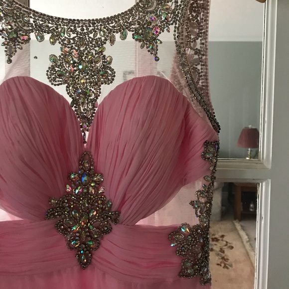 Pink chiffon open back crystal prom dress - Picture 7 of 8